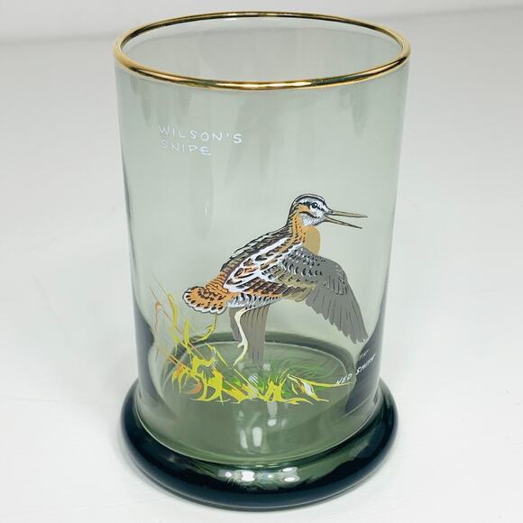 NED SMITH Double Lowball 12 oz Glass Set (4) Smoke Gold Rim Waterfowl Rocks EUC - Picture 6 of 11